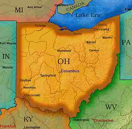 &copy; 1999 WriteLine. Ohio map