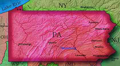 &copy; 1999 WriteLine. Pennsylvania map